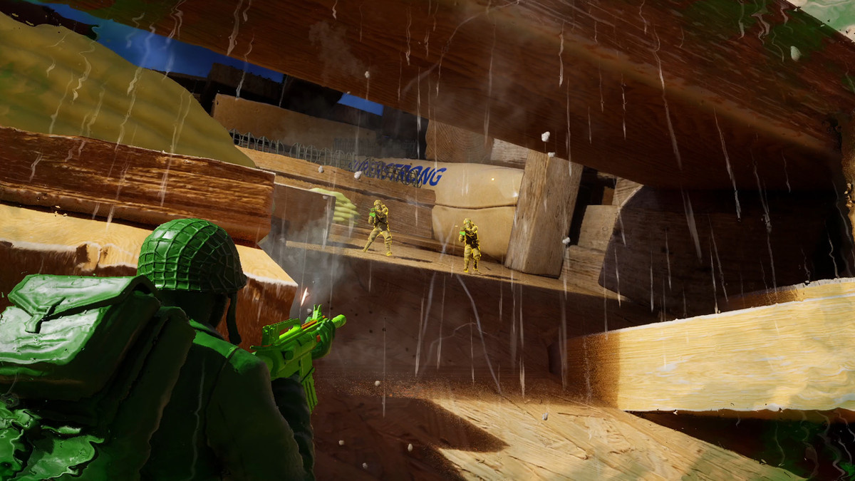 A plastic soldier crouches to avoid gunfire in ‘Green Hawk Platoon’.