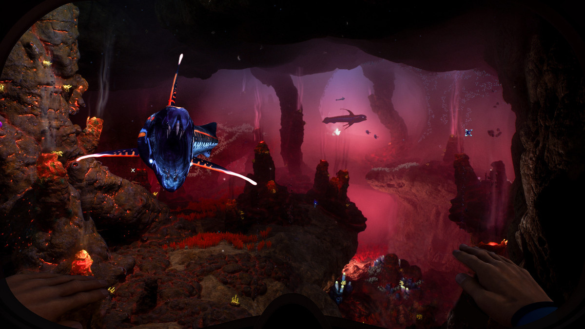 A spectacular pink-lit underwater cave in ‘Subnautica 2’
