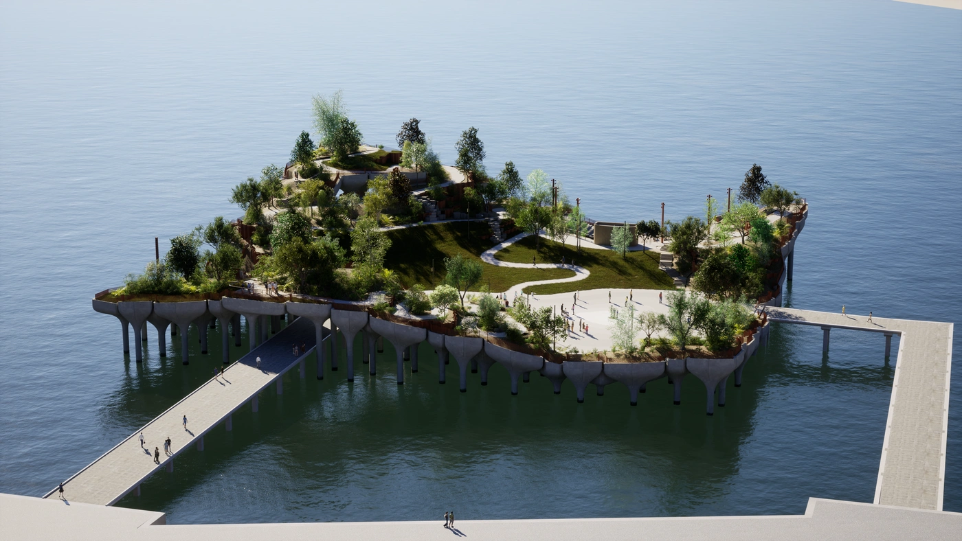 Little Island NYC hillside view.