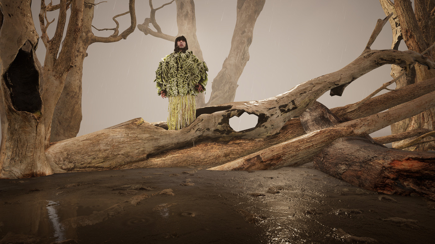 A 3D model wearing fashion items in Twinmotion.