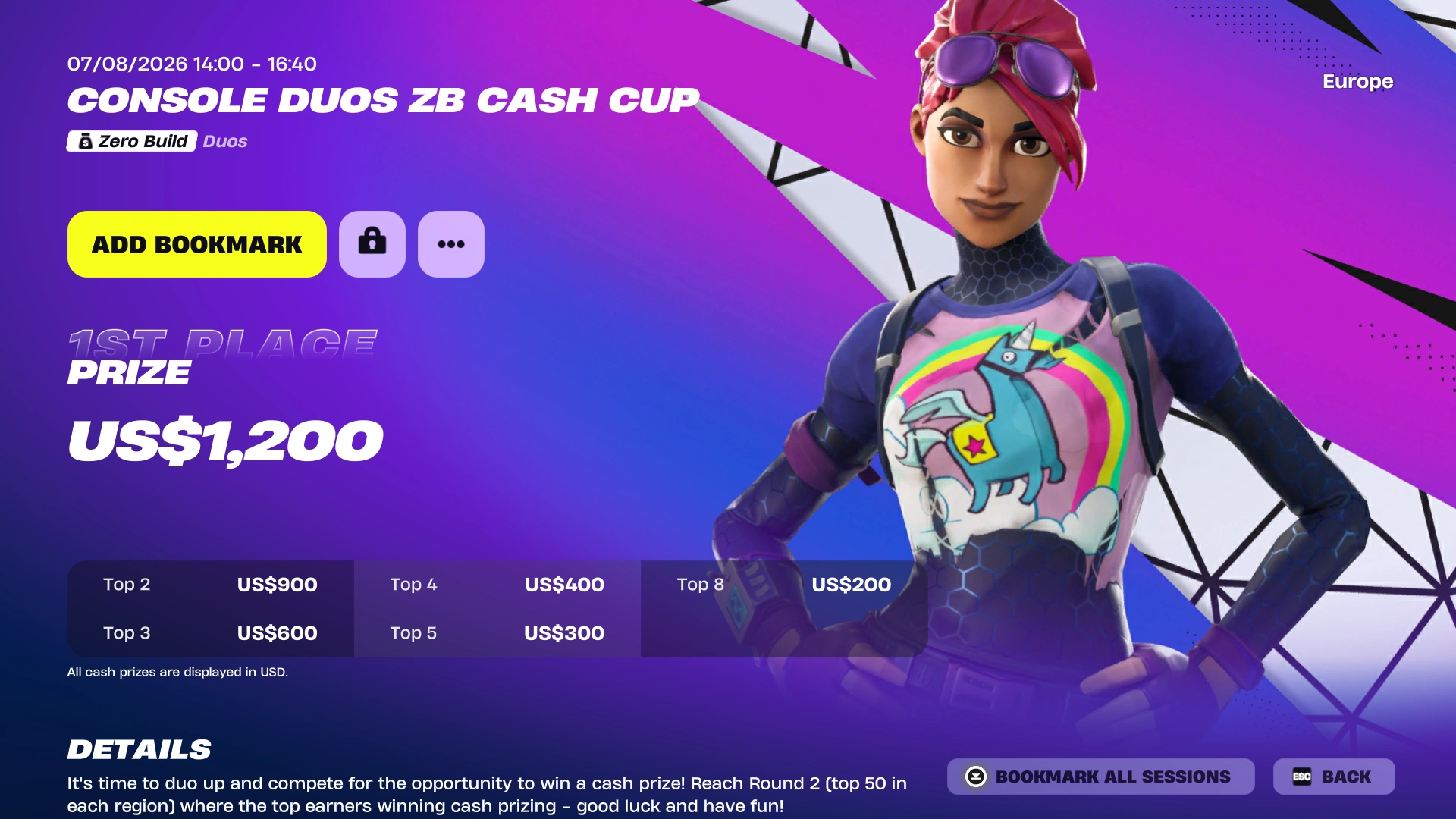 Cash cup prizing in-game