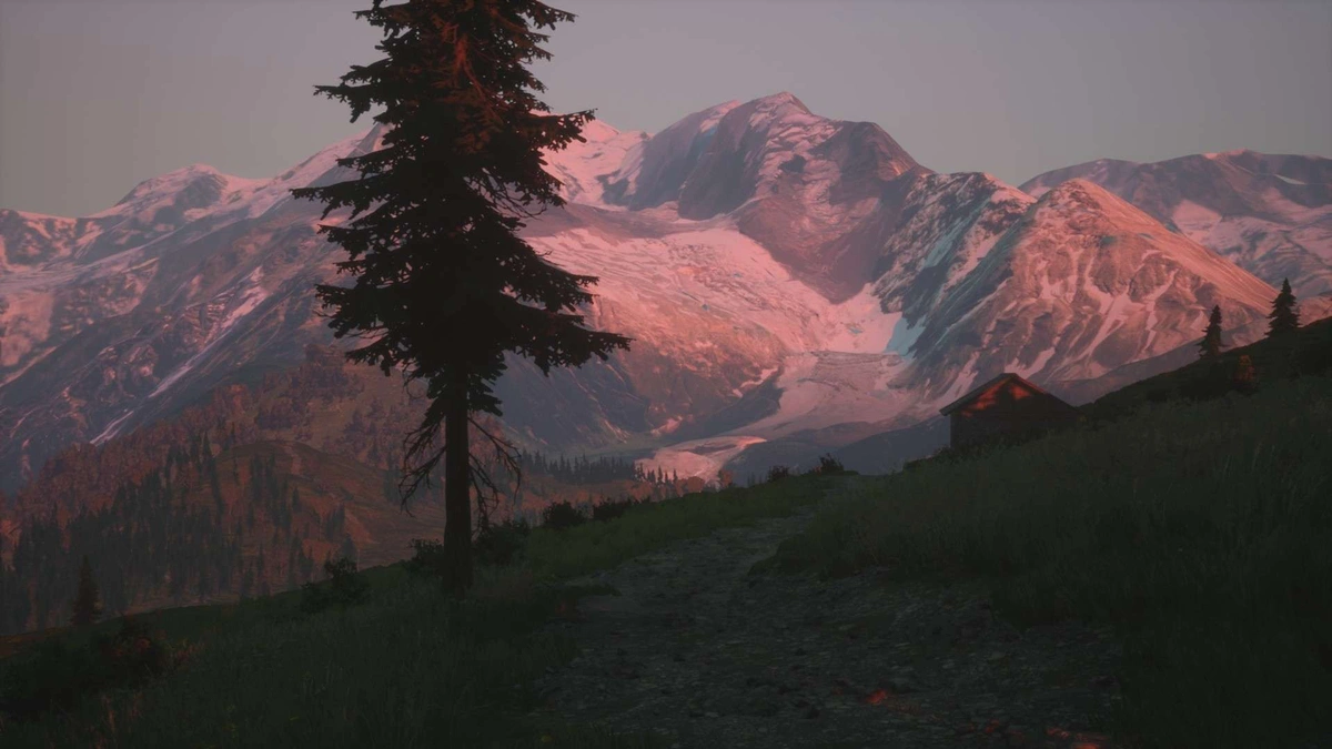 A photo of a mountain range at sunset in Lushfoil Photography Sim.