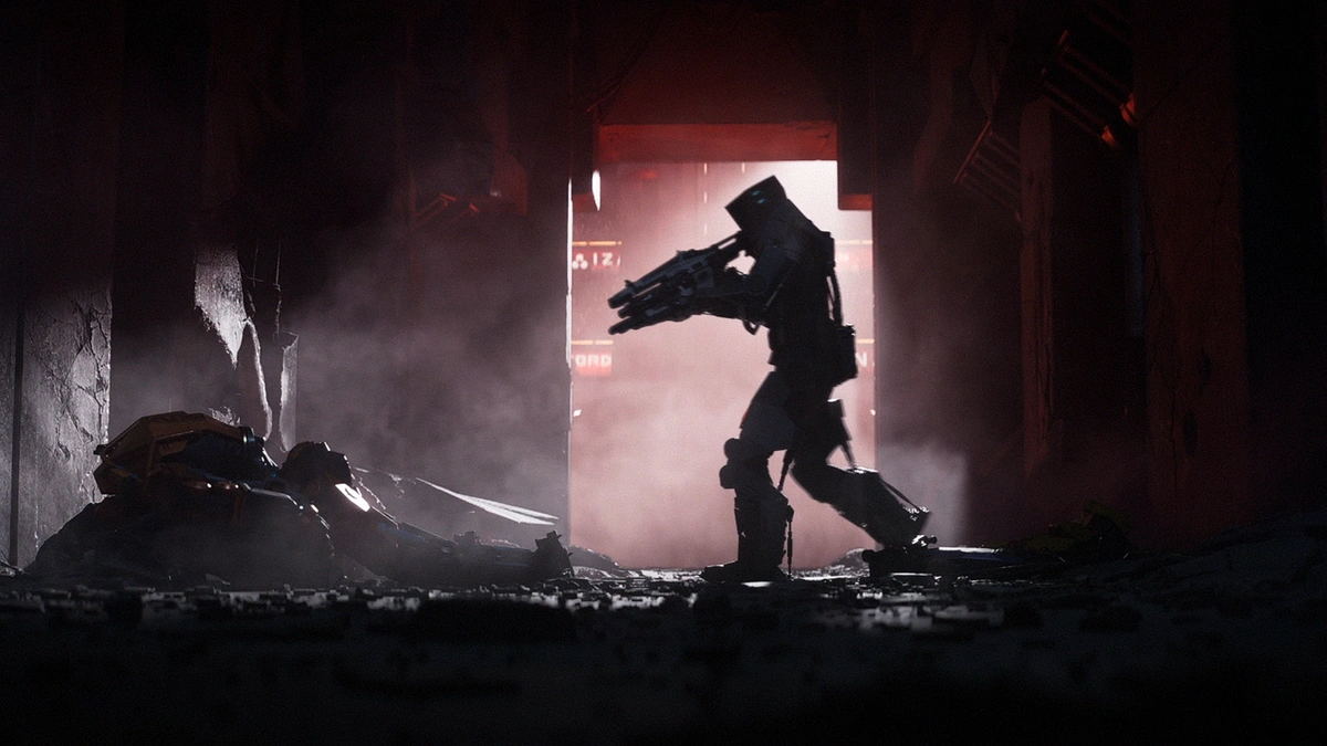 Warrior robot in silhouette in Secret Level.