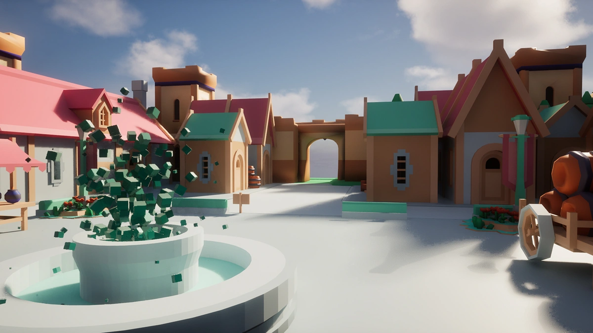 A cute town scene from the Unreal Engine 2.5D game course.