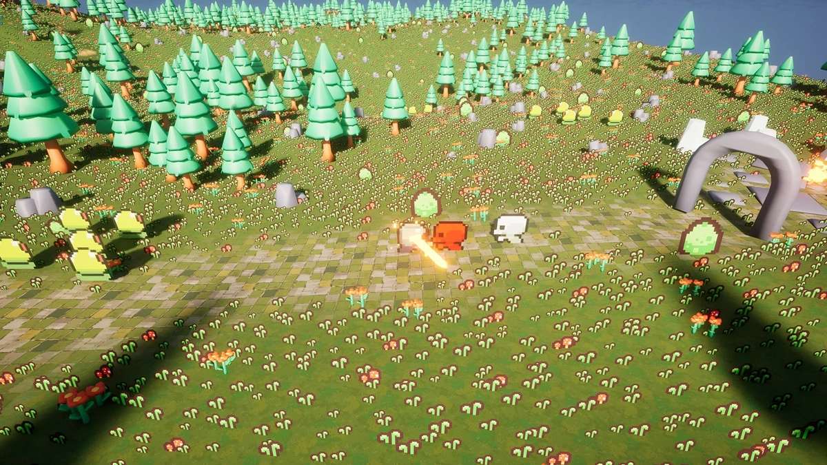 A stylized forest scene from the Unreal Engine 2.5D game course.
