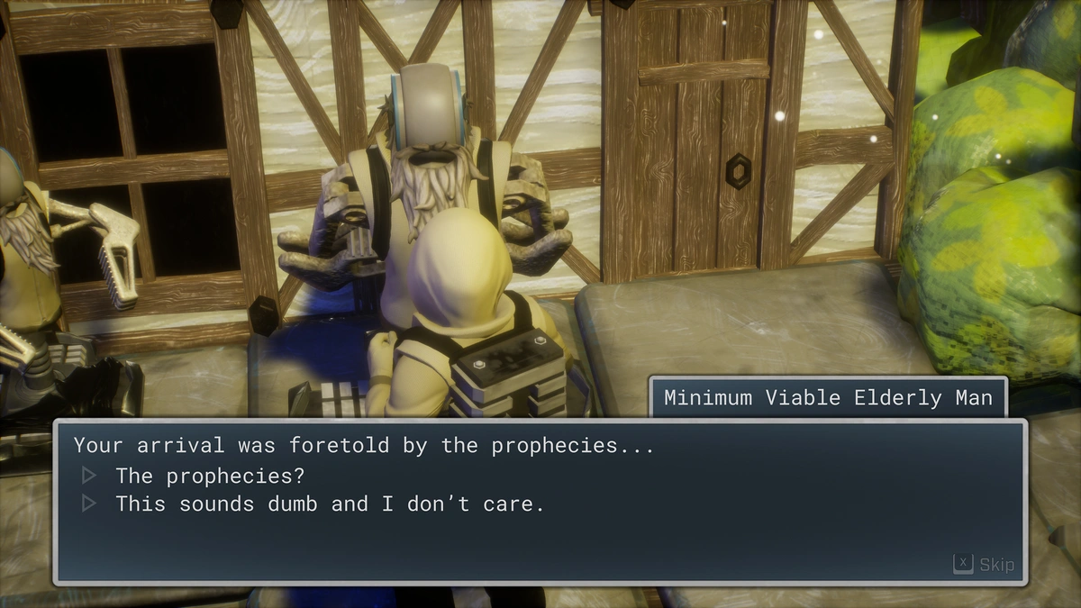 An RPG-style conversation scene in ‘Lab Rat’.