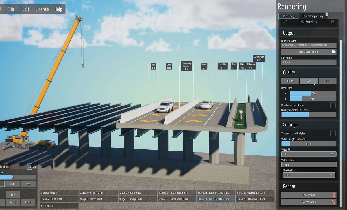 Civil Engine user interface showing cross section of parking structure.