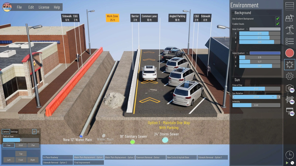 Civil Engine user interface organizing a parking structure.