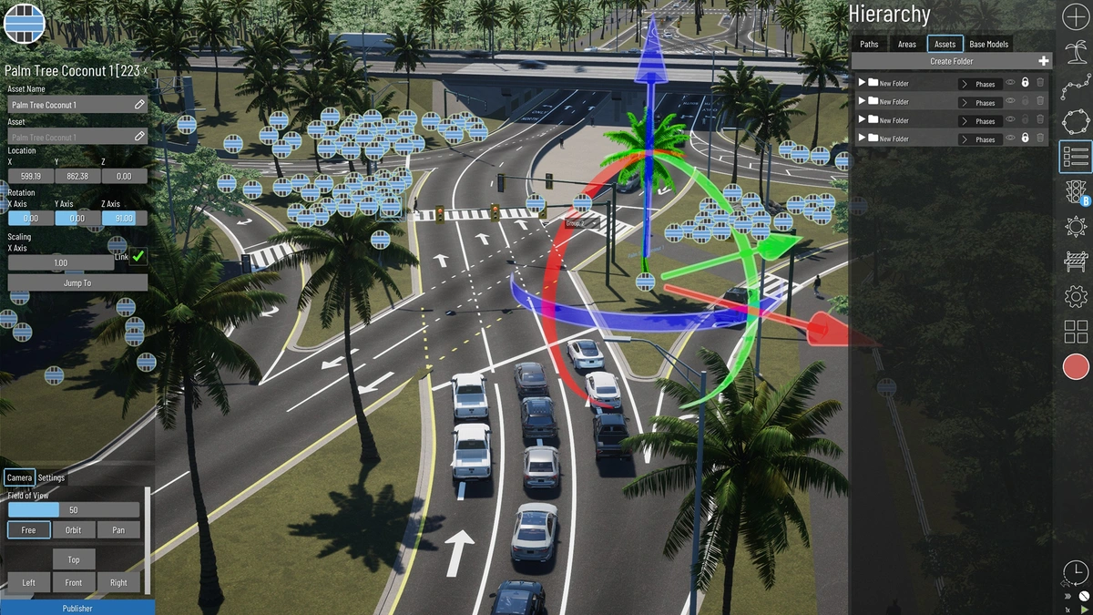 Civil Engine user interface aerial view of intersection.