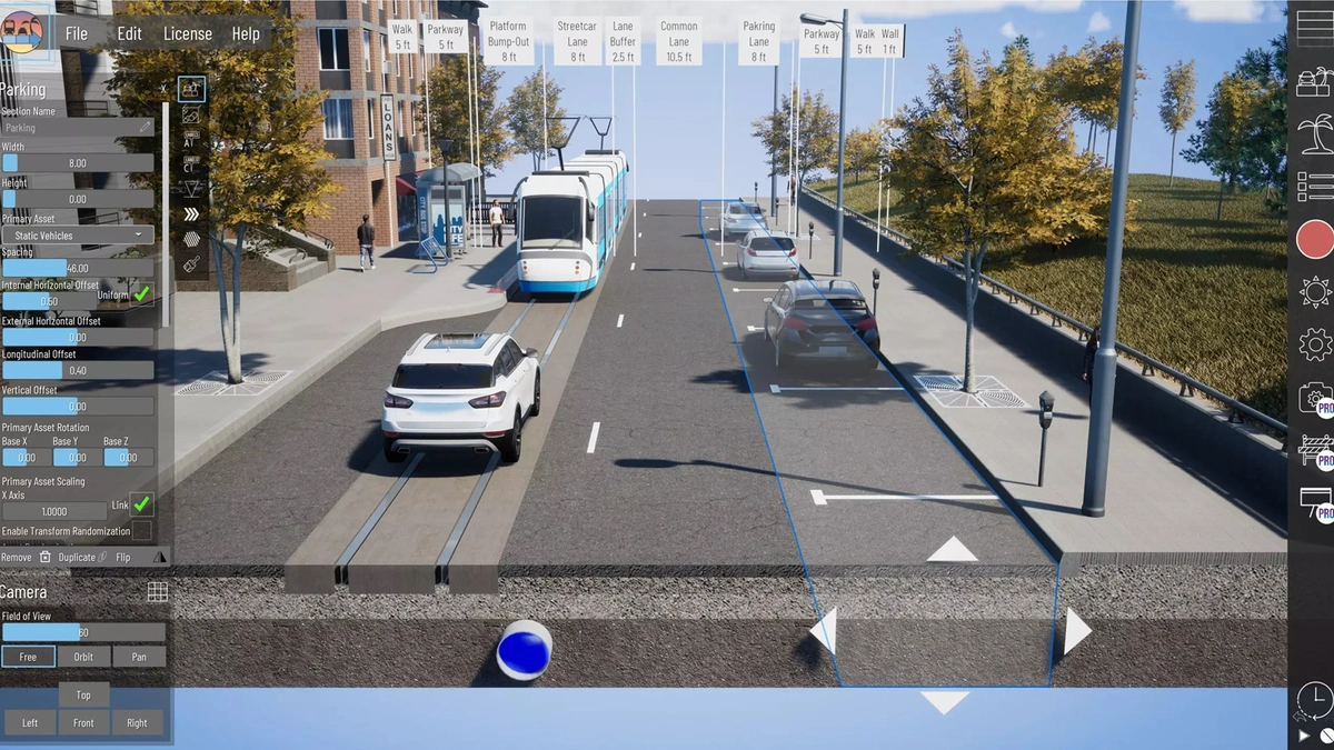 Civil Engine user interface building roads and traffic.