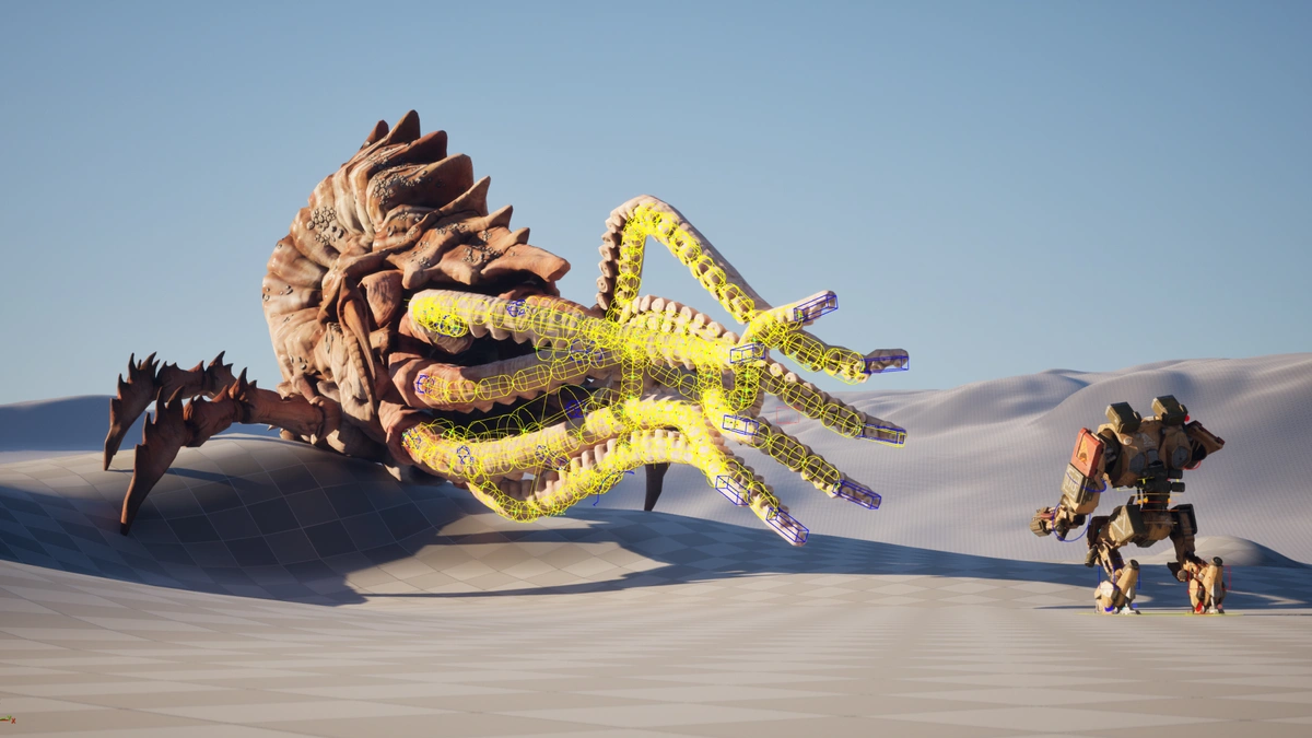 Rigged monster and robot in Unreal Engine scene