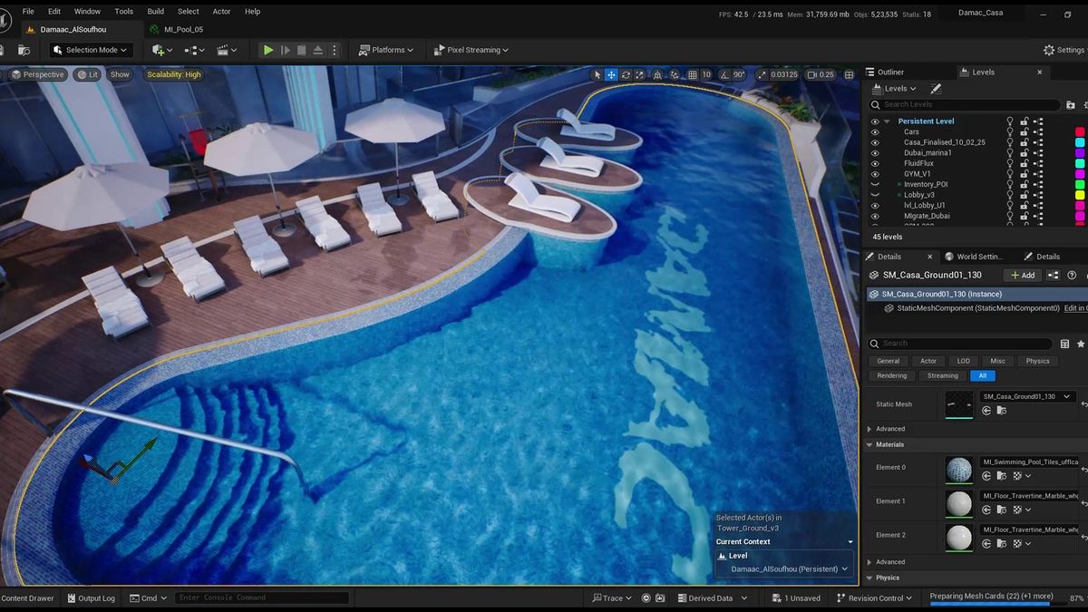 DAMAC and PropVR overhead view of pool.
