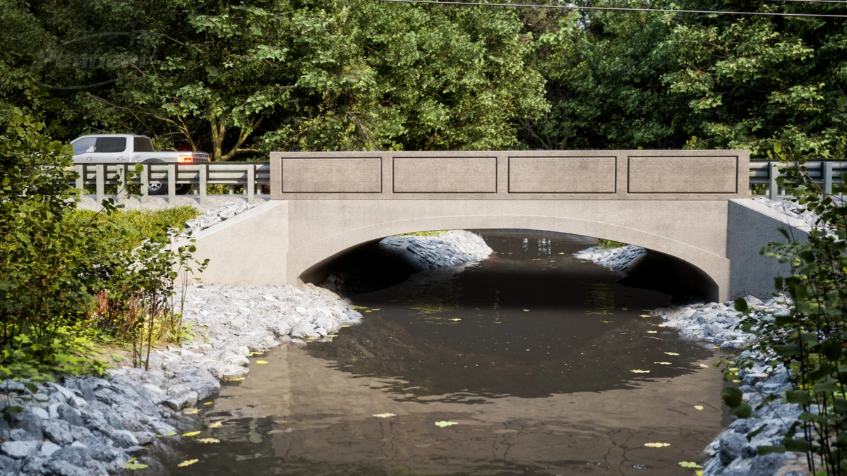 3D bridge and river visualized by Pennoni in Unreal Engine.