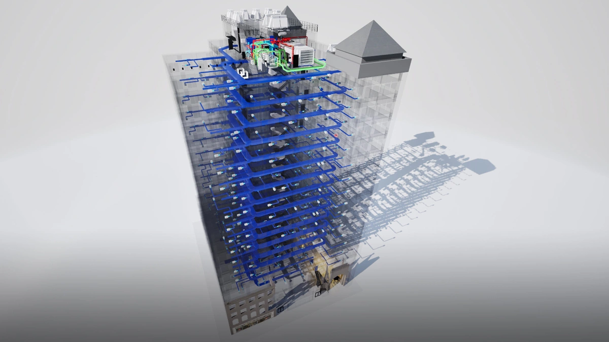 X-ray view of piping system in digital twin by Smart Spatial.