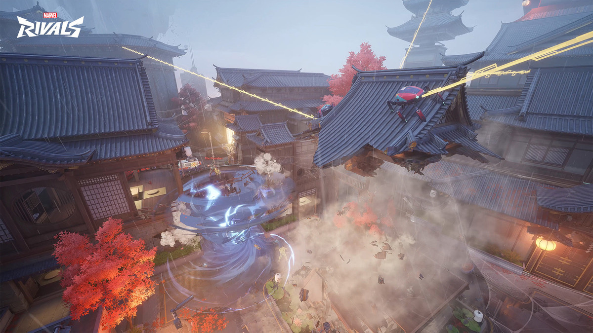A fragmented building in video game ‘Marvel Rivals’.