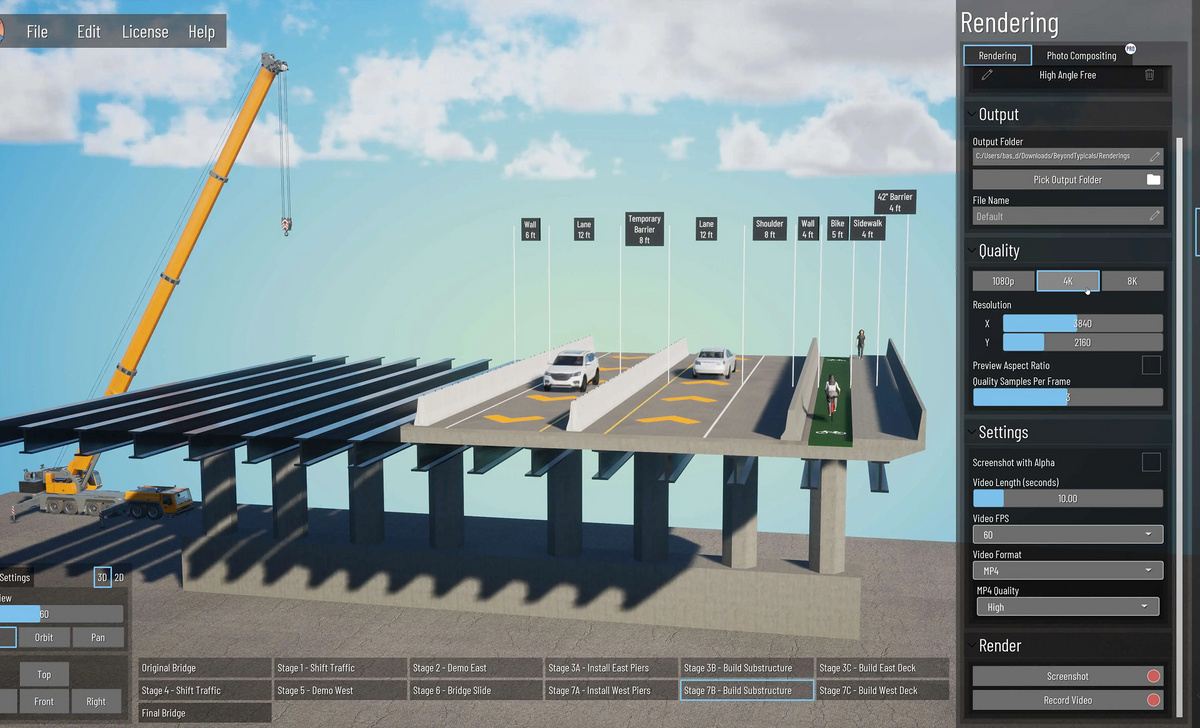 Civil Engine user interface showing cross section of parking structure.