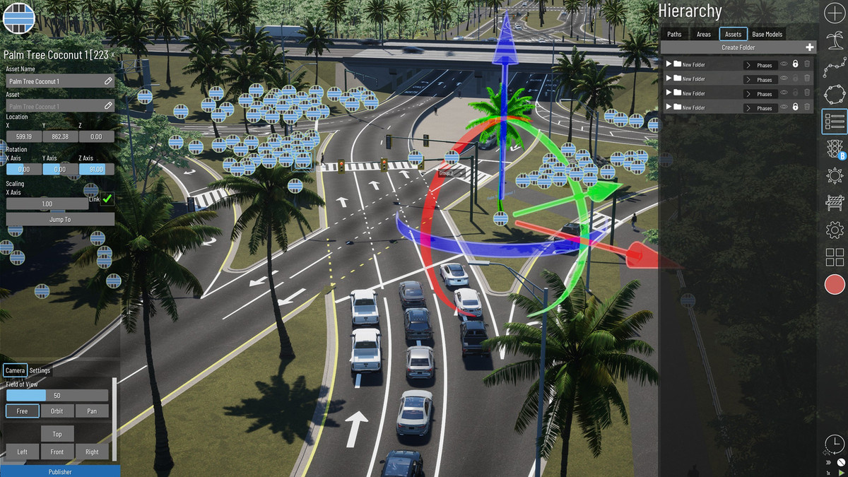 Civil Engine user interface aerial view of intersection.