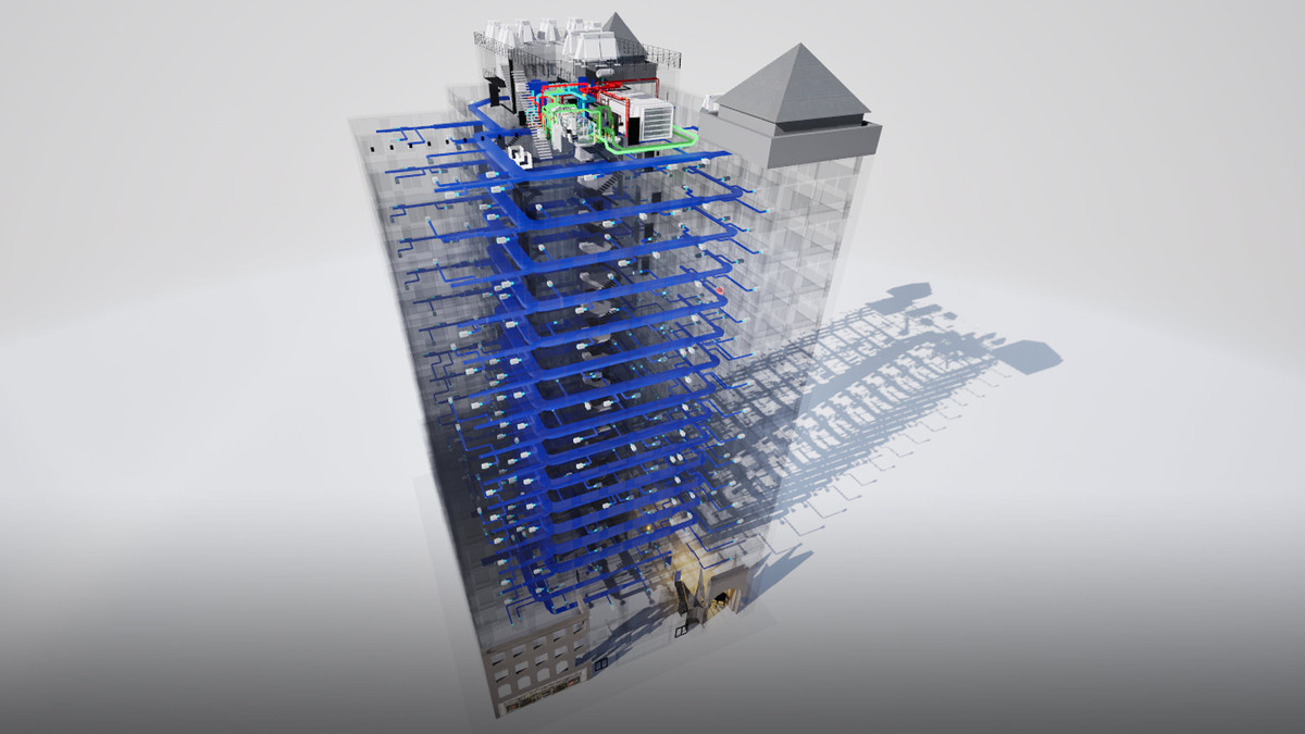 X-ray view of piping system in digital twin by Smart Spatial.