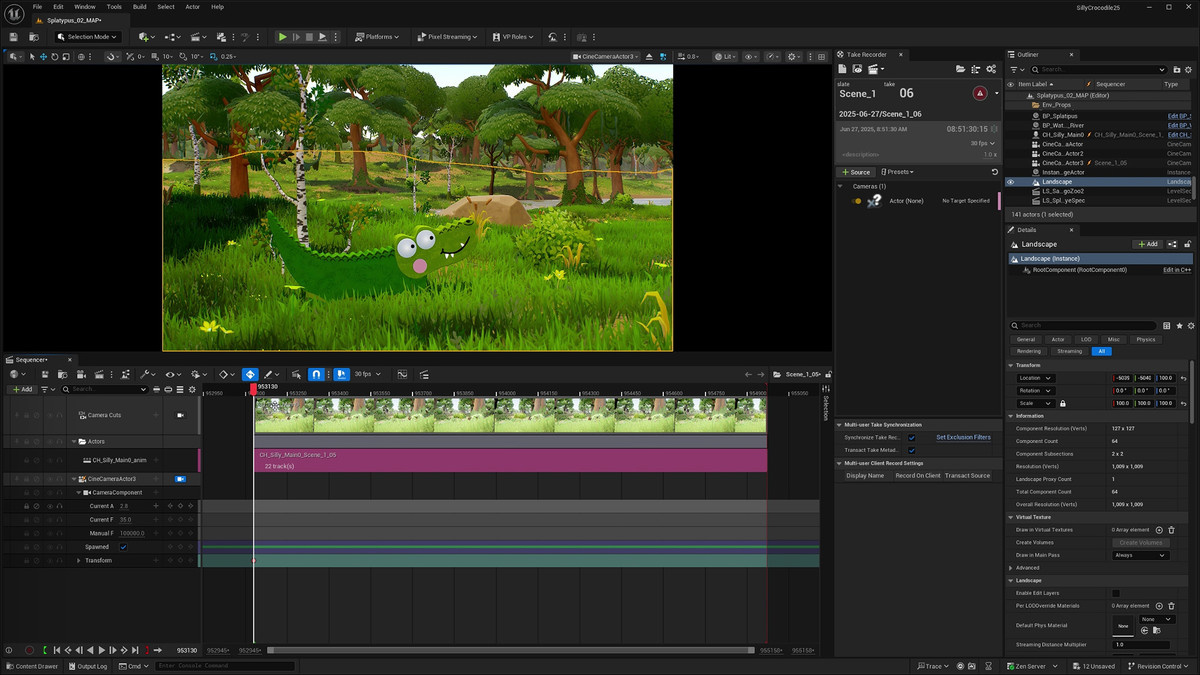 A Silly Crocodile episode mid-edit in Sequencer in Unreal Engine.