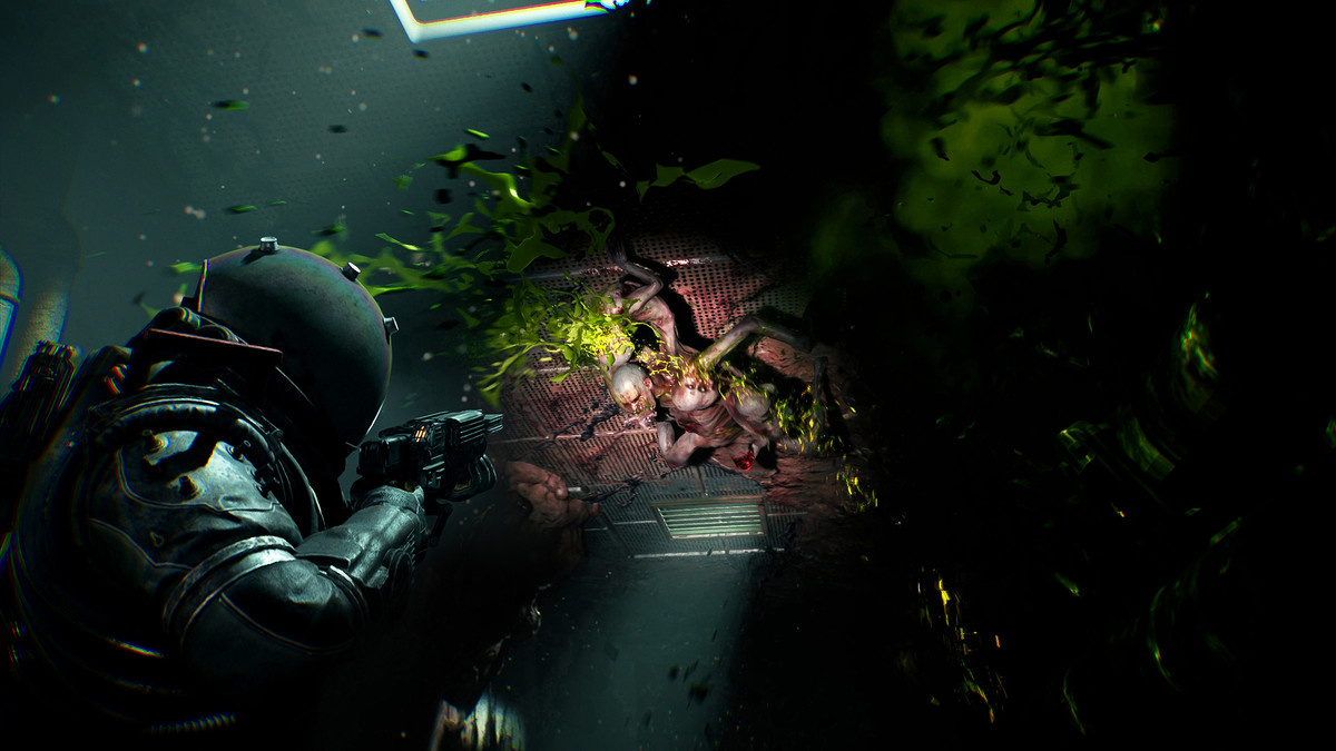 A monster clinging to the ceiling in ‘Cronos: The New Dawn’.