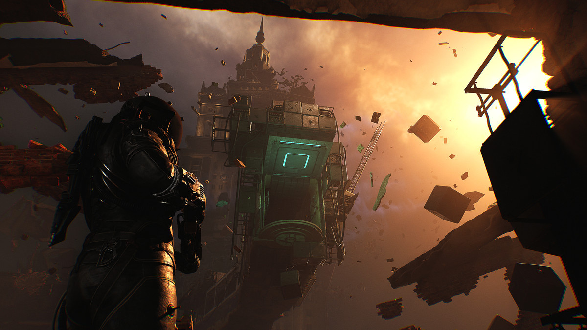 Debris flying off a spaceship in ‘Cronos: The New Dawn’.