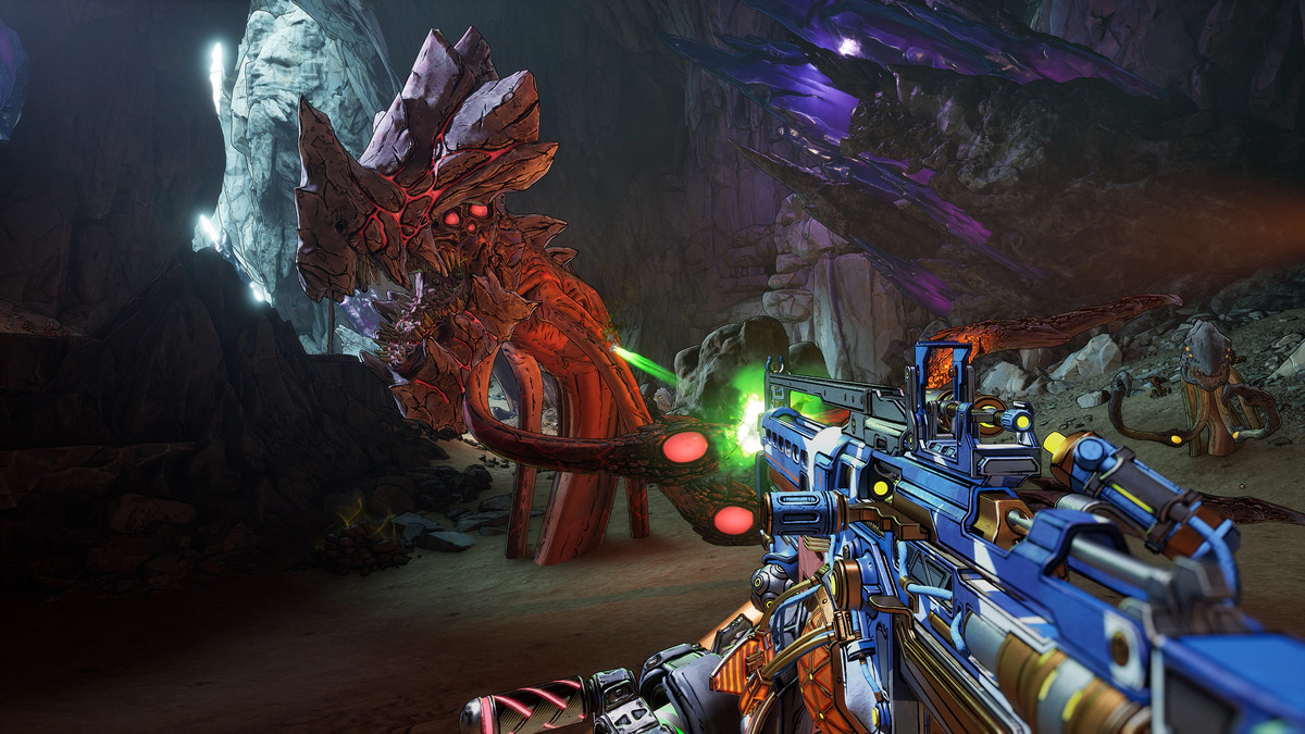 Peering down the barrel of a gun in ‘Borderlands 4’.