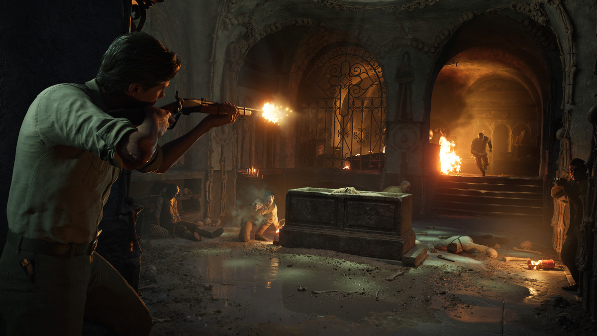 A gunfight in a church in ‘Mafia: The Old Country’.