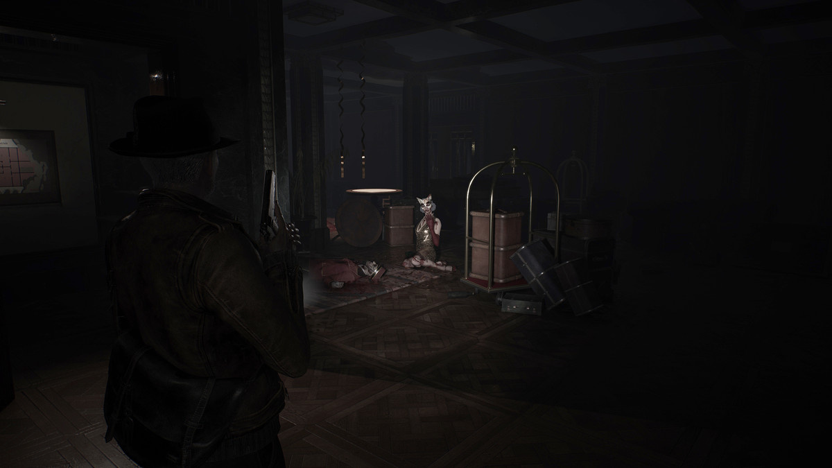 A character explores a creepy room in ‘The Sinking City 2’.