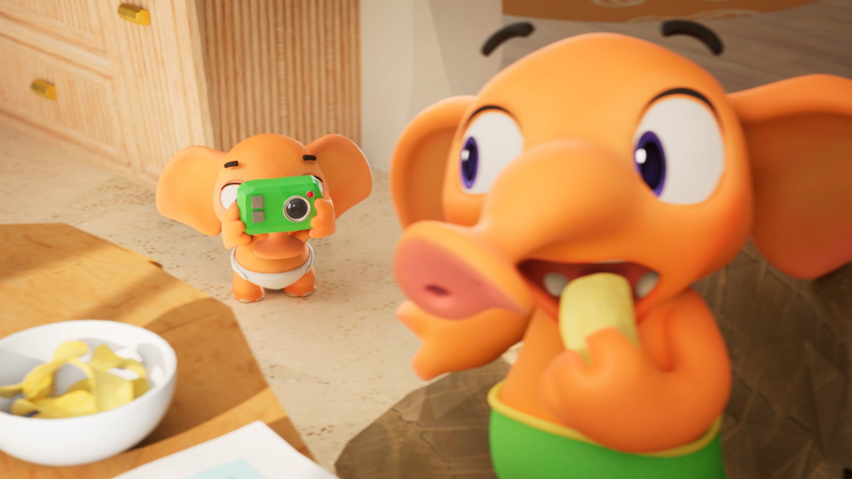 UE5-powered animated character Bellyfant eats a potato chip.