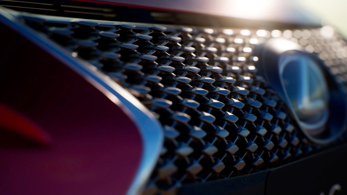 A close-up of the grill of a Lexus in a Rotor Studios visualization.