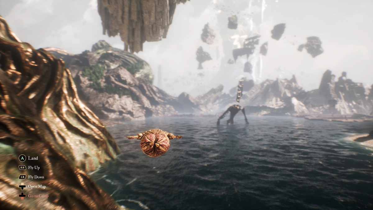 Flying over a lake in ‘Clair Obscur: Expedition 33’.