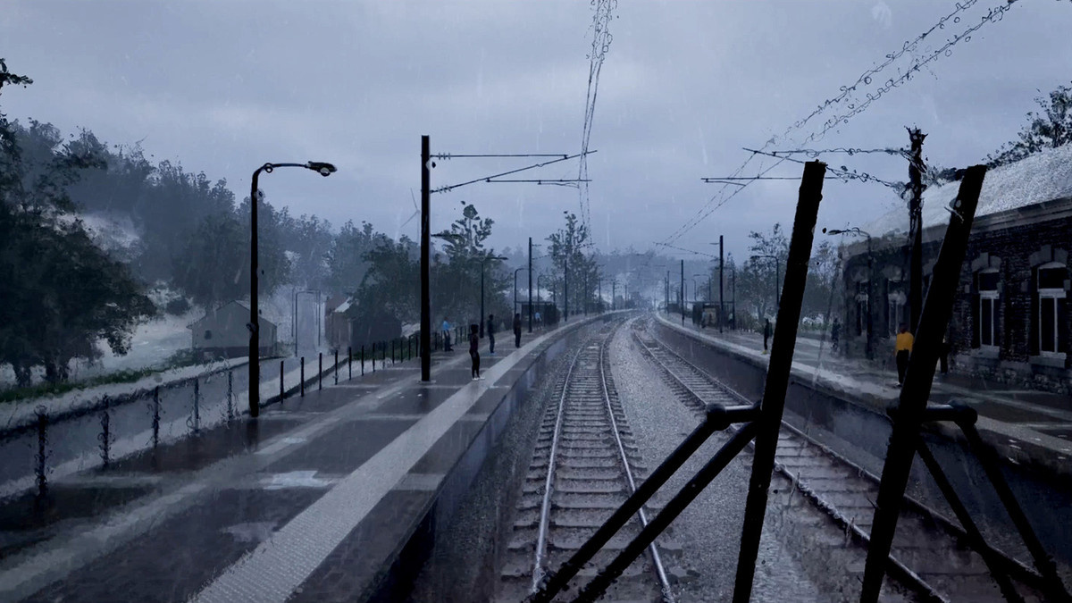 A view from the driver’s cab in a CORYS rail simulation built in UE5.