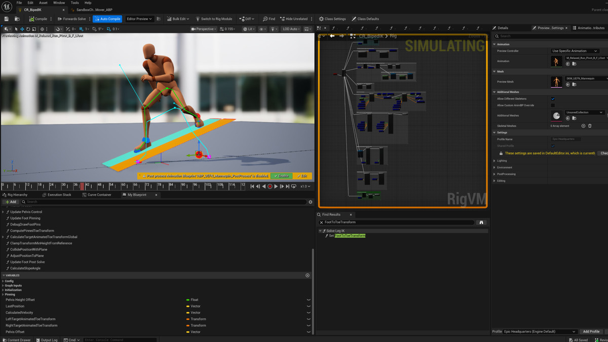 New footplacement Control Rig setup in the Game Animation Sample Project