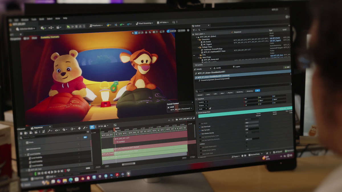 UE5 뷰포트의 ‘Playdate with Winnie the Pooh’ 속 푸와 티거