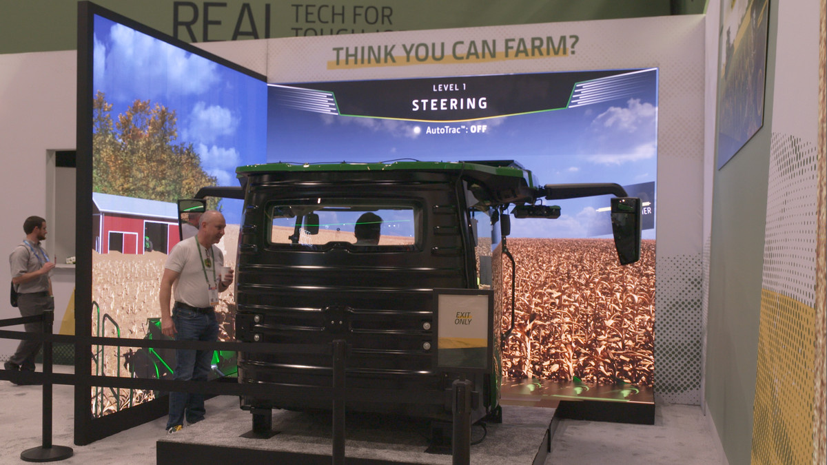John Deere’s agricultural machinery simulator, showcased at CES 2026.