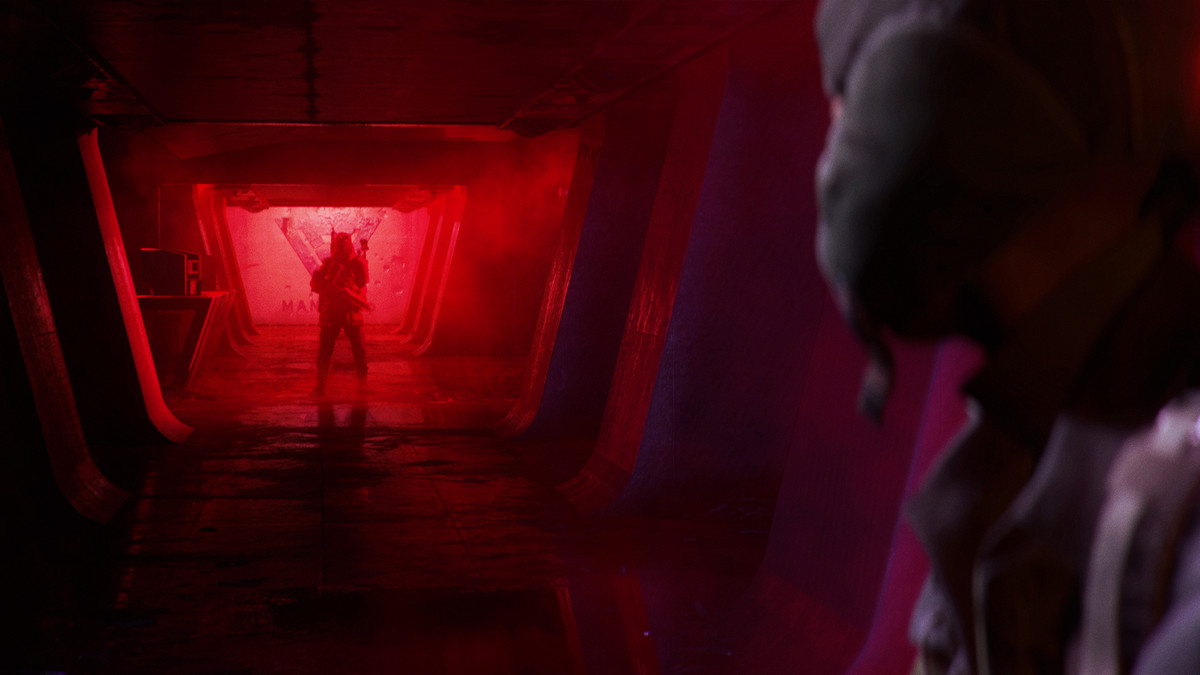 An eerie red-lit corridor in ‘ARC Raiders’, a UE5-powered game.