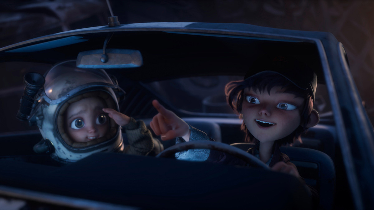 Kids in a car in animated short film ‘Shimmer’.