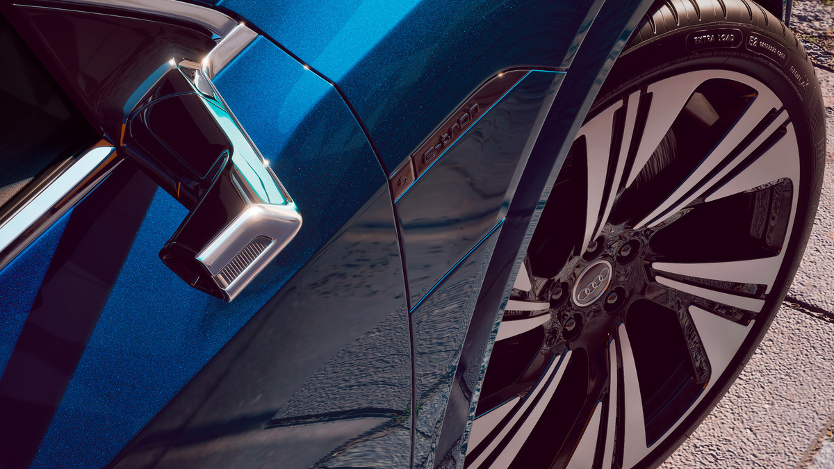 CG-Render des blauen Lacks eines Audis.