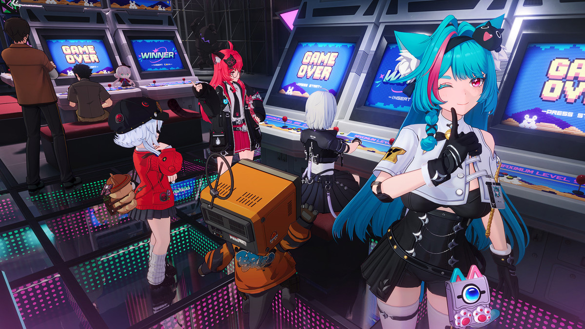 Stylized characters explore an arcade in UE5 game ‘NTE: Neverness to Everness’.