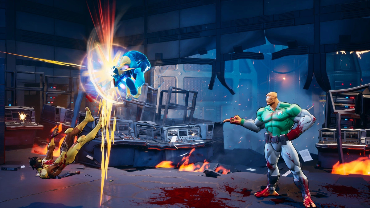 Invencible ayuda a Allen en una pelea con Bulletproof en el videojuego <em>Invincible VS</em>™ con tecnología de UE5.