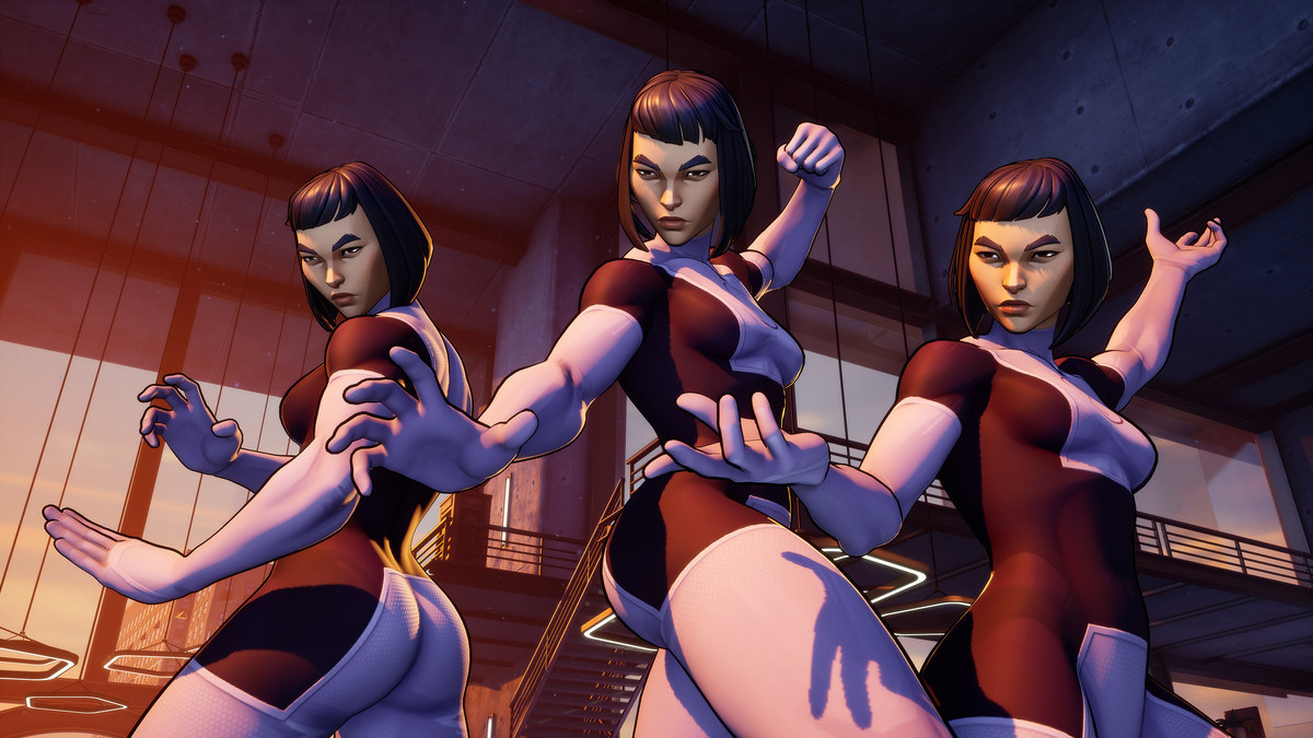 Las múltiples copias de Dupli-Kate posan en el videojuego <em>Invincible VS</em>™ con tecnología de UE5.