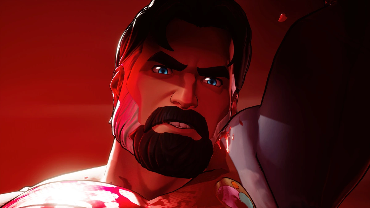 Omni-Man mira fijamente en el videojuego <em>Invincible VS</em>™ con tecnología de UE5.