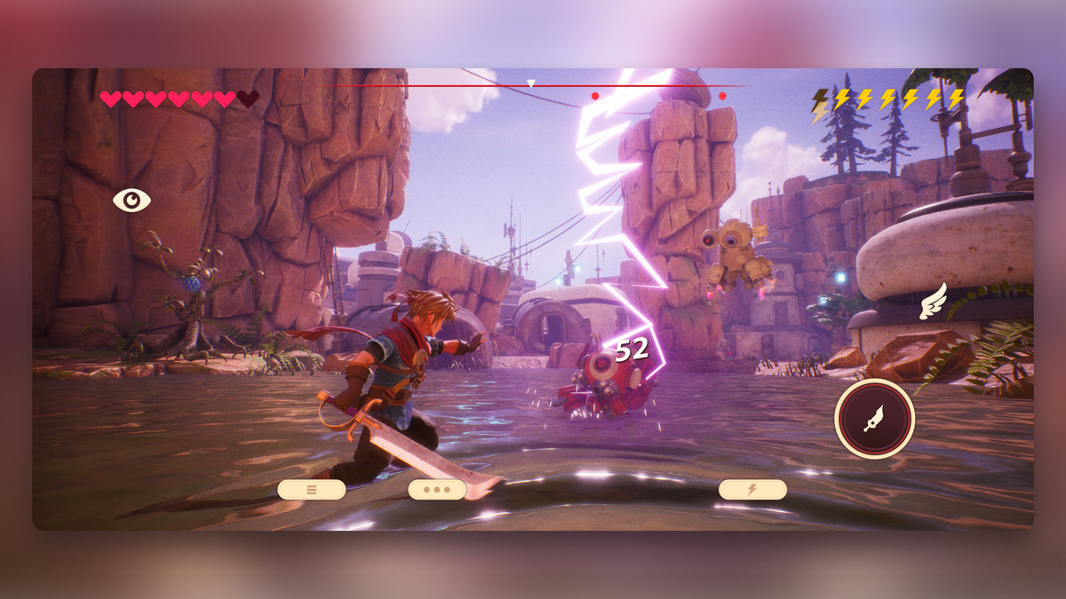 Held steht in „Oceanhorn 3“ bis zu den Knöcheln in einem Fluss.