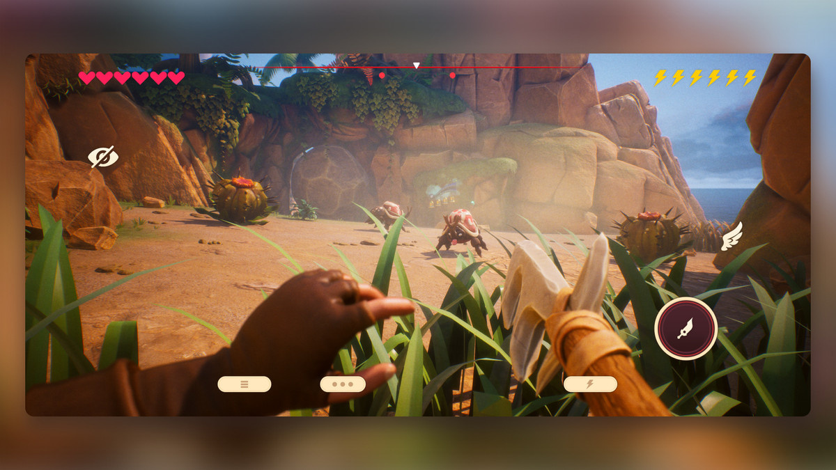 「Oceanhorn 3: Legend of the Shadow Sea」で丈の高い草の中に隠れているシーン。
