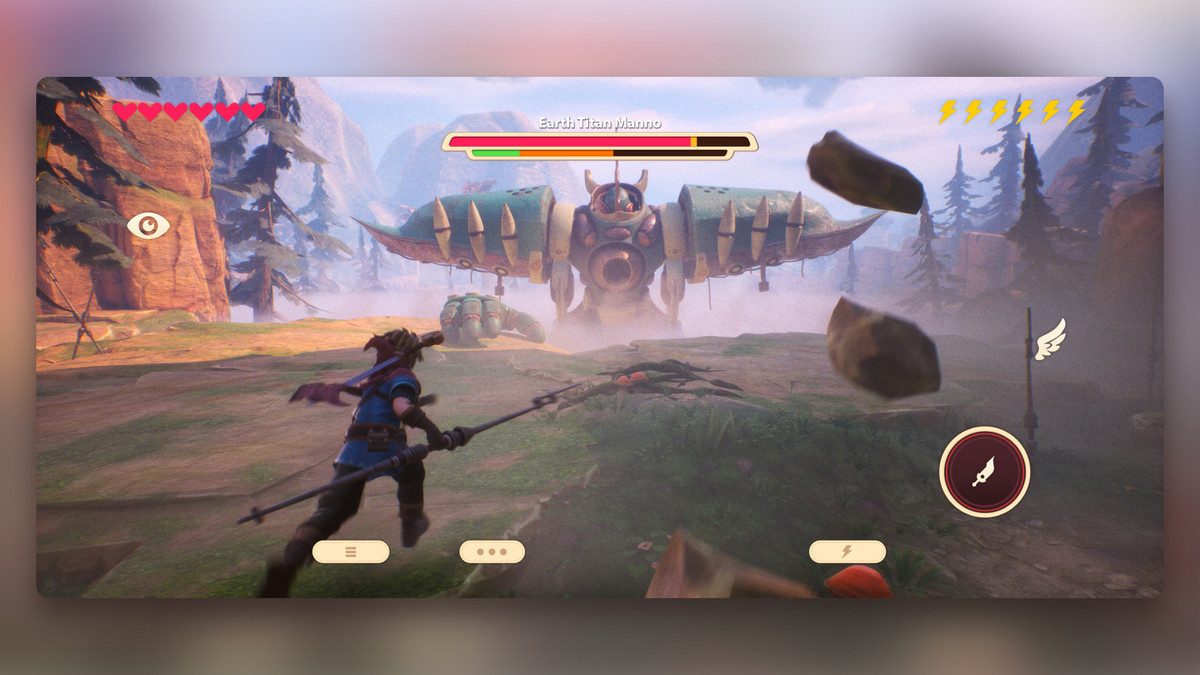 「Oceanhorn 3」でアース タイタン、マンノと戦う主人公