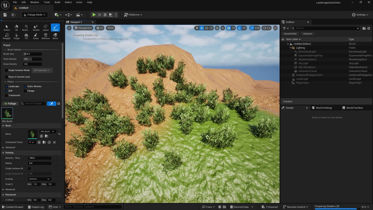 Landscape being created in an Unreal Engine course on the EDC.