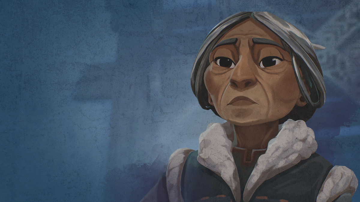 Uma personagem feminina mais velha na animação de "The Wingfeather Saga", feita com tecnologia da UE.
