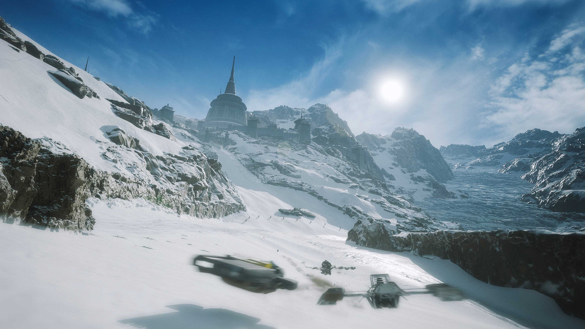Un landspeeder y un skim speeder se enfrentan en "Star Wars: Galactic Racer".