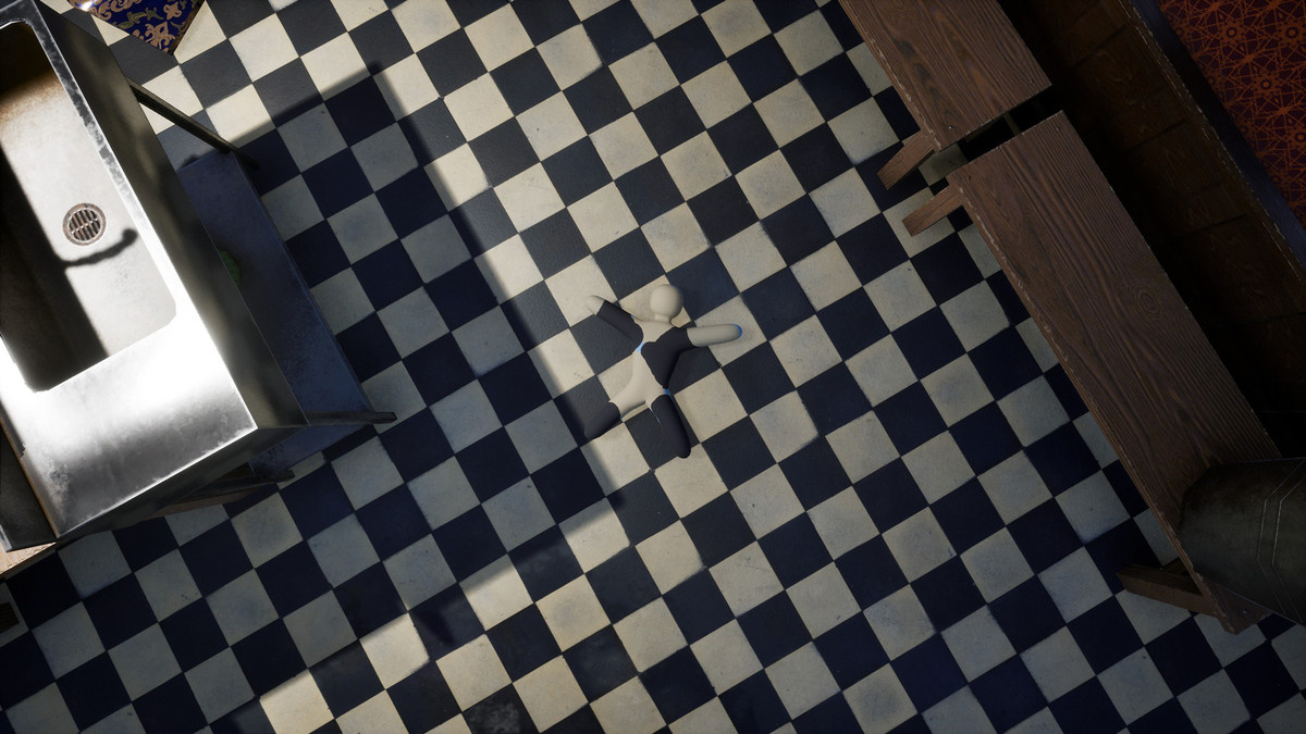 A player hides against a checkered kitchen floor in ‘Meccha Chameleon’.