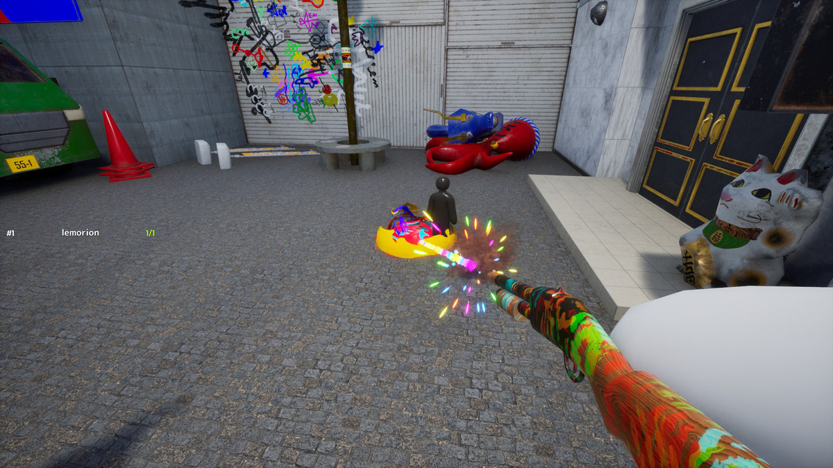 A rifle fires as a hiding player is discovered in ‘Meccha Chameleon’.